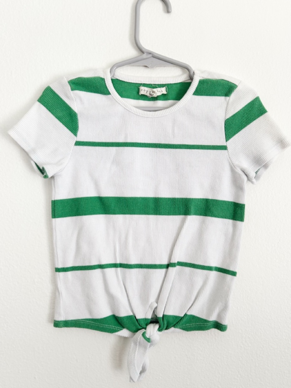 Copper Key White & Green Striped Tie-Front Tee